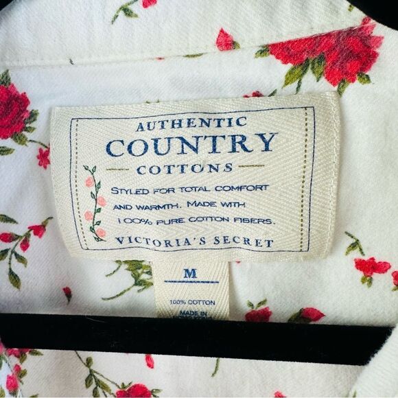 Victorias Secret Country Cottons Red White Floral Sleep Shirt Size M VTG 90’s - Picture 2 of 3
